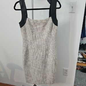 L'AGENCE Black and Cream Mini Dress With Lambskin Leather Straps